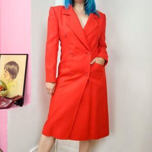 Vintage 80s Bright Red Custom Made Blazer Dress